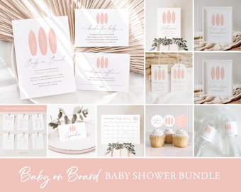 Baby on Board Baby Shower Invitation Bundle, Printable Surfboard Girl Baby Shower Decorations and Games, Editable Template, DIGITAL DOWNLOAD
