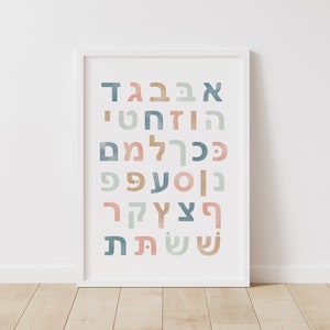 Poster Hebreeuws alfabet, afdrukbare educatieve muurkunst, decor klas, kamer decor, ABC kinderdagverblijf, digitale DOWNLOAD