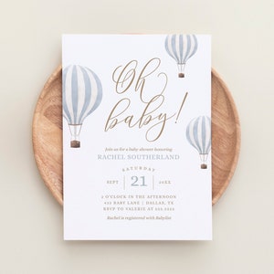 Blue Hot Air Balloon Baby Shower Invitation, Boy Baby Shower Invite, Oh Baby Printable Invitation Template, DIGITAL DOWNLOAD image 5