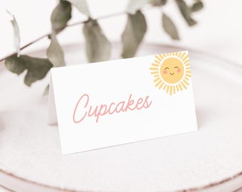 Editable Sunshine Birthday Party Food Label Template, Editable First Trip Around the Sun Birthday Tent Card, DIGITAL DOWNLOAD