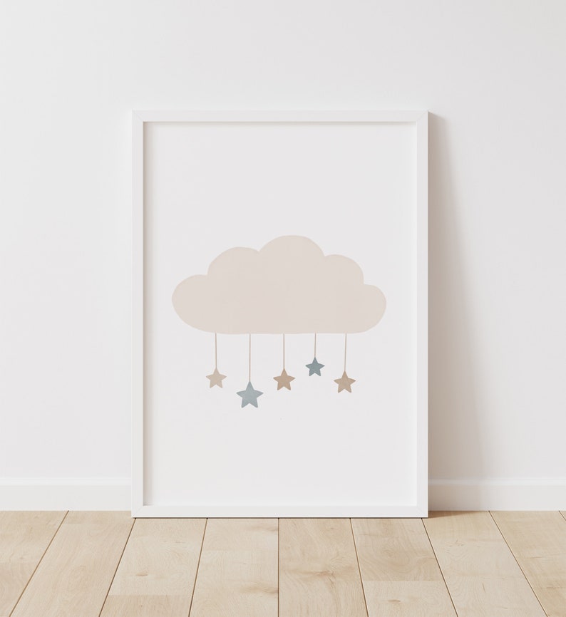 Neutral Cloud Moon and Sun Set of 3 Prints, Boy Nursery Decor, PRINTABLE Wall Art, Boho Kids Room Decor, DIGITAL DOWNLOAD image 3