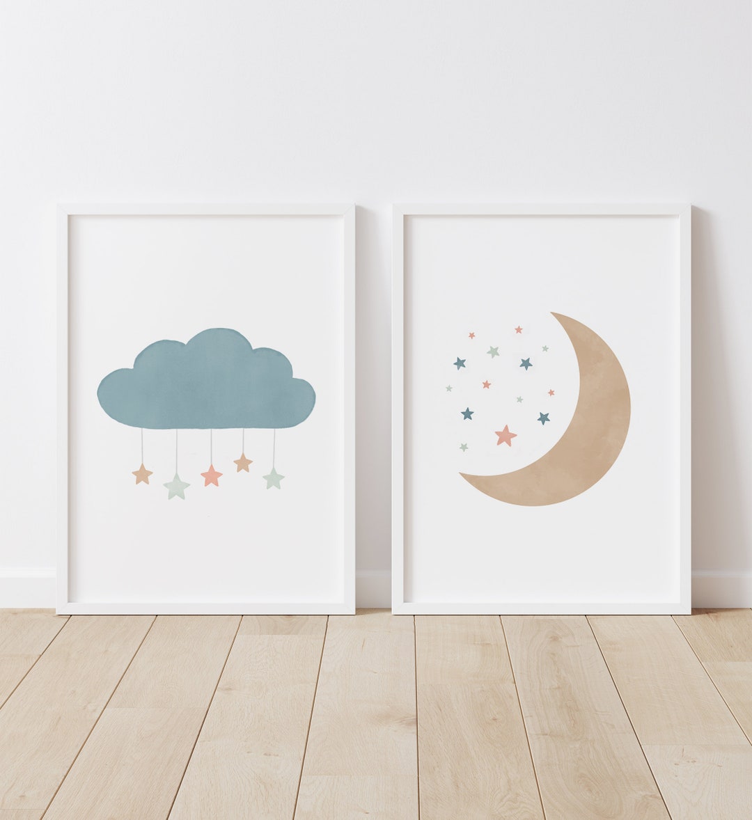 Moon and Stars Nursery Prints Set of 2, Kids Room Decor, PRINTABLE ...