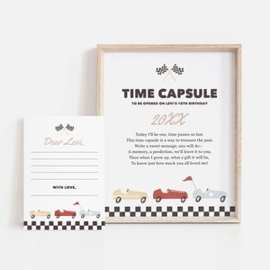 Editable Race Car Birthday Party Time Capsule, Printable First Birthday Decorations, DIGITAL DOWNLOAD image 1