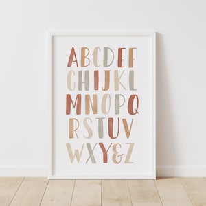 Neutrale alfabet poster, alfabet print, AFDRUKBARE educatieve muur kunst, Boho kinderkamer decor, kinderkamer decor, digitale DOWNLOAD