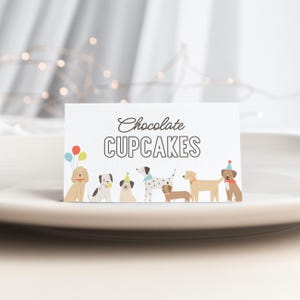 Modello di etichetta alimentare per la festa di compleanno del cucciolo modificabile, biglietto di auguri per la tenda di compleanno del cane stampabile, Puppy Pawty, DOWNLOAD DIGITALE