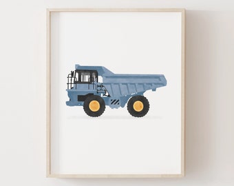 Blue Dump Truck Print, Boys Room Decor, PRINTABLE Construction Vehicle Wall Art, Construction Birthday Party, DIGITAL DOWNLOAD