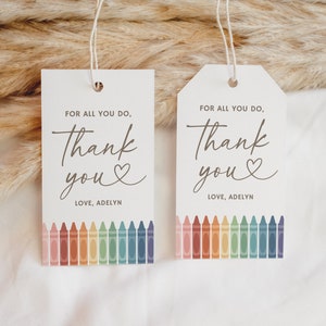 Rainbow Crayon Teacher Appreciation Tag, Teacher Thank You Gift Tag, Einde van het schooljaar afdrukbare sjabloon, DIGITALE DOWNLOAD