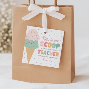 Ice Cream Teacher Appreciation Week Tag Template, Editable Here's the Scoop Teacher Gift Tag, End of the Year School Printable