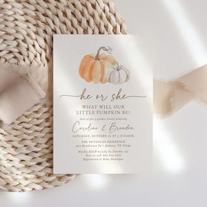 Little Pumpkin Gender Reveal Invitation, Fall Gender Reveal Invite, Printable Pumpkin Invitation Template, DIGITAL DOWNLOAD image 5