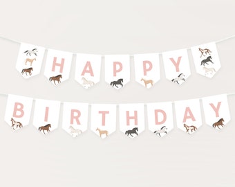Editable Horse Birthday Banner Template, Printable Horse Happy Birthday Pennant Banner, Equestrian Farm Horse Racing, DIGITAL DOWNLOAD