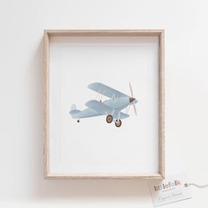 Impresión de avión vintage, arte de pared de biplano, arte de pared de viaje imprimible, decoración de guardería de viaje, decoración de habitación de niños, DESCARGA DIGITAL
