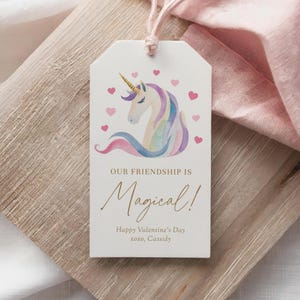 Afdrukbare Unicorn Valentine-tag, Unicorn-valentijnskaart, onze vriendschap is magisch, Kids Classroom Valentines-tag, DIGITALE DOWNLOAD