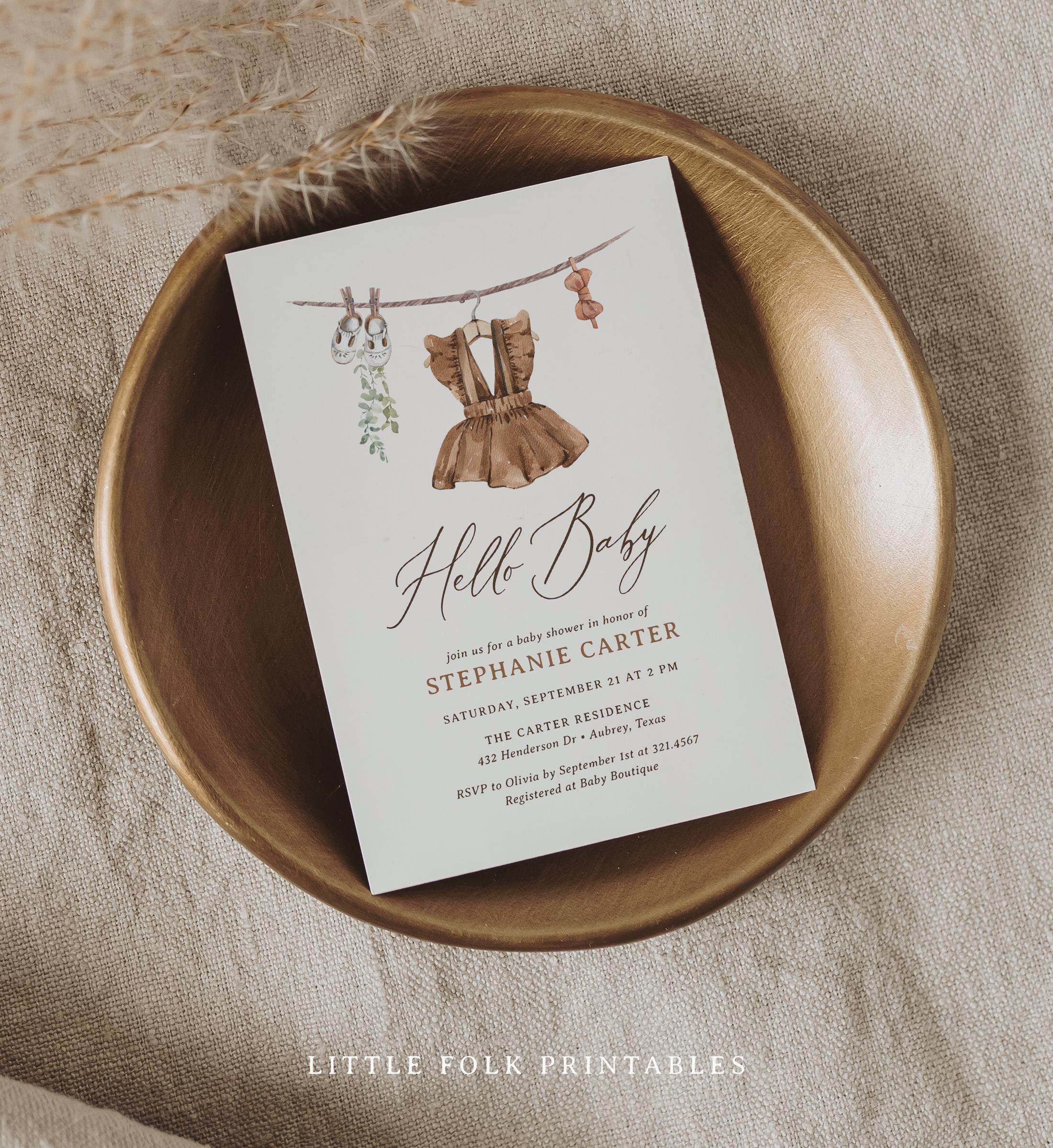 Girl Baby Shower Invitation, Girl Baby Clothes Shower Invite, Boho Baby Shower Invitation, Editable Template, DIGITAL DOWNLOAD