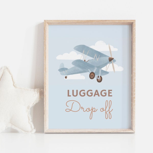 Airplane Birthday Party Luggage Drop Off Sign, Printable Vintage Travel Birthday Table Sign Decor, Birthday Decorations, DIGITAL DOWNLOAD