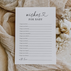 Minimalistische Wünsche für Baby, moderne Babyparty-Wünsche für Babykarte, bearbeitbare Babyparty-Wünsche-Vorlage, DIGITALER DOWNLOAD