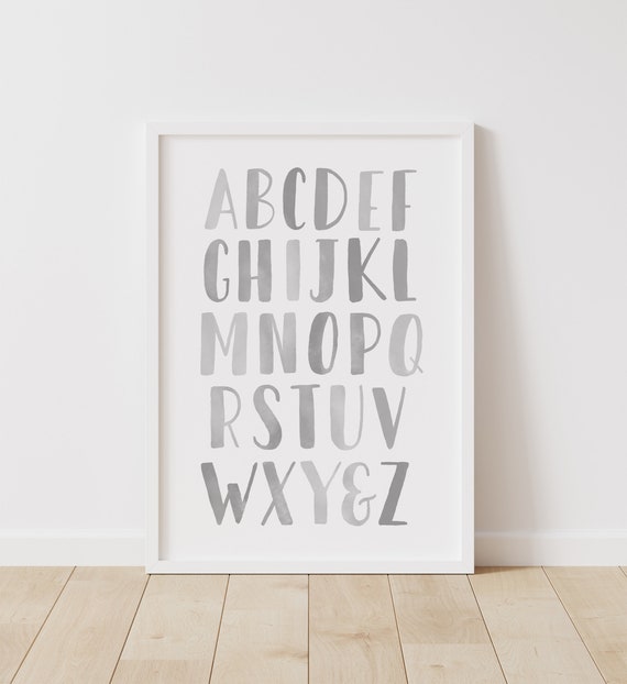 Gray Alphabet Poster, Gray ABC Print, Printable Educational Wall Art, Kids Room Decor, Neutral Nursery Decor, DIGITAL DOWNLOAD