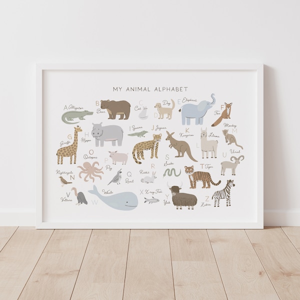 Animal Alphabet Poster, PRINTABLE Nursery Wall Art, Educational ABC Poster, Kids Room Decor, Nursery Decor, Digital Download