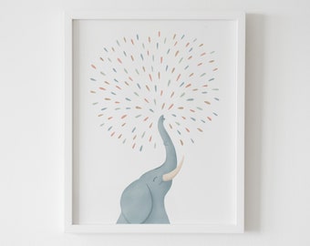 Watercolor Elephant Print, Elephant Nursery Decor, Printable Elephant Wall Art, Kids Room Decor, DIGITAL DOWNLOAD