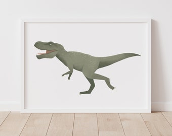 Decor van de kinderkamer T-Rex, groene dinosaurus print, AFDRUKBARE dinosaurus kunst aan de muur, jongens kamer decor, kinderkamer decor, digitale DOWNLOAD