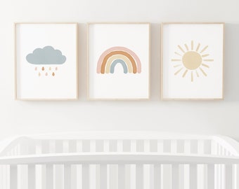 Arte de pared de arco iris neutro, conjunto de 3 impresiones, decoración de guardería de género neutro, carteles de arco iris imprimibles, decoración de habitaciones para niños, DESCARGA DIGITAL