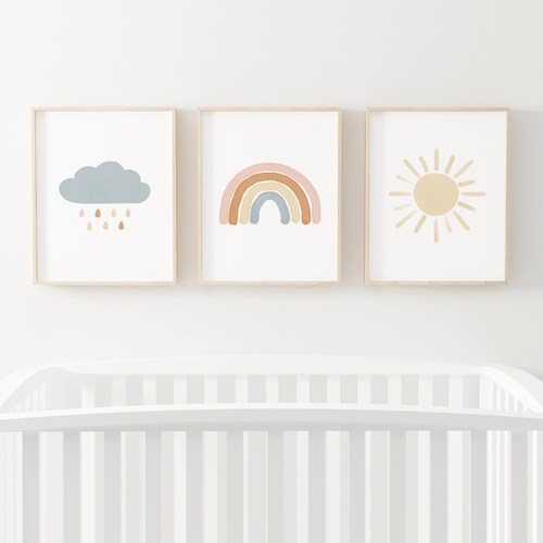 Rainbow Nursery Wall Art Set of 3 Prints Rainbow Nursery Etsy