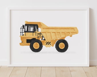 Yellow Dump Truck Print, Boys Room Decor, PRINTABLE Construction Vehicle Wall Art, Construction Birthday Party, DIGITAL DOWNLOAD