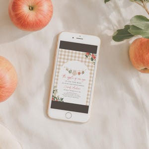 Mall för inbjudan till babyshower med äpplemotiv, höstinbjudan till babyshower med äpplemotiv, klädstreck med babyshowermotiv, digital nedladdning bild 5