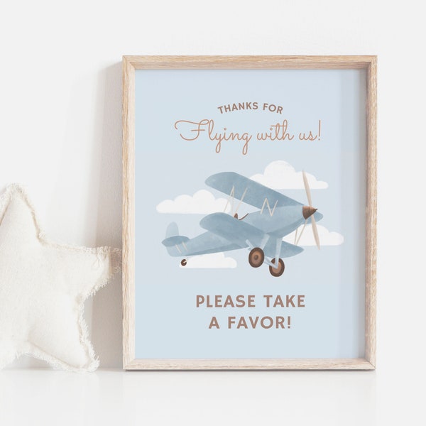 Airplane Birthday Party Favors Sign, Printable Vintage Travel Birthday Table Sign Decor, Birthday Decorations, DIGITAL DOWNLOAD