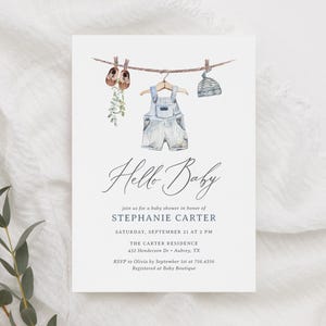 Boy Baby Shower Invitation, Boy Baby Clothes Shower Invite, Boho Baby Shower Invitation, Editable Template, DIGITAL DOWNLOAD