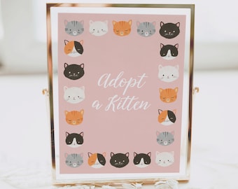 Adopt a Kitten Birthday Party Sign, Printable Kitty Cat Adoption Sign, Cat Birthday Party Decor, DIGITAL DOWNLOAD