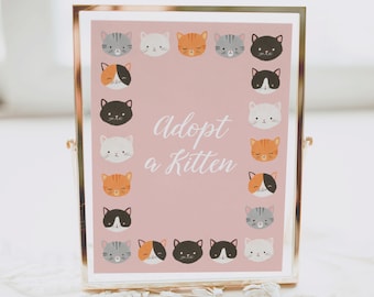 Adopte un letrero de fiesta de cumpleaños de gatito, letrero de adopción de gato gatito imprimible, decoración de fiesta de cumpleaños de gato, DESCARGA DIGITAL
