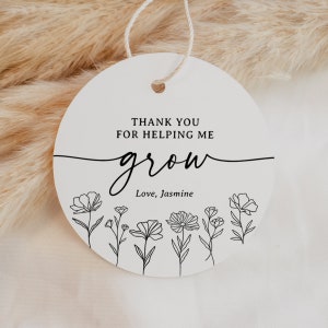 Modèle d'étiquette d'appréciation du professeur de fleurs sauvages, étiquette-cadeau florale imprimable pour la fête des mères, merci de m'avoir aidé à grandir, TÉLÉCHARGEMENT NUMÉRIQUE