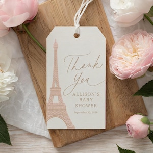 Paris Baby Shower Favor Tag Template, Eiffel Tower Baby Shower Gift Tag, Girl Baby Shower, Bonjour Bebe, DIGITAL DOWNLOAD