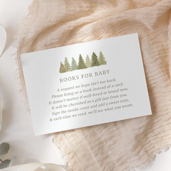 Woodland Books for Baby Card Template, Woodland Baby Shower Book Request Insert, Printable Template, DIGITAL DOWNLOAD
