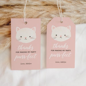 Editable Kitten Birthday Favor Tag Template, Printable Kitty Cat Birthday Decor, DIGITAL DOWNLOAD