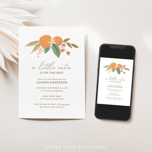 A Little Cutie is on the Way Baby Shower Invitation, Citrus Baby Shower Invite, Printable Invitation Template, DIGITAL DOWNLOAD image 2