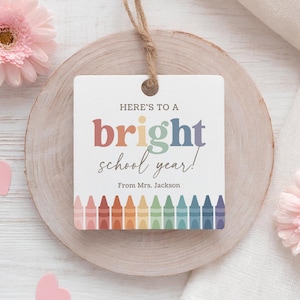 Bright School Year First Day of School Tag Template, Printable Rainbow Crayon Back to School Gift Tag, DIGITAL DOWNLOAD