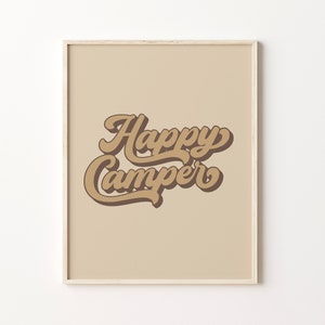 Happy Camper Print, Woodland Nursery Decor, Printable Retro Wall Art, Boys Room Decor, Outdoor Adventure Poster, DIGITAL DOWNLOAD