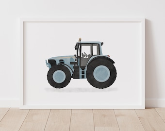 Blue Tractor Print, Boy Nursery Decor, PRINTABLE Farm Vehicle Wall Art, Construction Vehicle Decor, DIGITAL DOWNLOAD