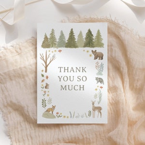 Bearbeitbare Wald Baby Shower Dankeskarte Vorlage, druckbare gefaltete Dankeskarte, DIGITAL DOWNLOAD