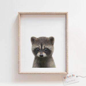 Baby Raccoon Print, Woodland Nursery Decor, Printable Baby Animal Wall Art, Kids Room Decor, DIGITAL DOWNLOAD image 1