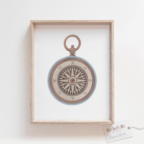 Watercolor Compass Printable Wall Art Adventure Boys Room - Etsy