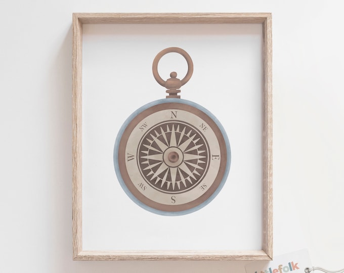 Watercolor Compass Printable Wall Art Adventure Boys Room Print ...