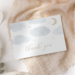 Modèle de carte de remerciement modifiable Lune et étoiles Baby Shower, carte de remerciement pliée imprimable, TÉLÉCHARGEMENT NUMÉRIQUE
