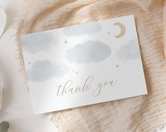 Editable Moon and Stars Baby Shower Thank You Card Template, Printable Folded Thank You Card, DIGITAL DOWNLOAD