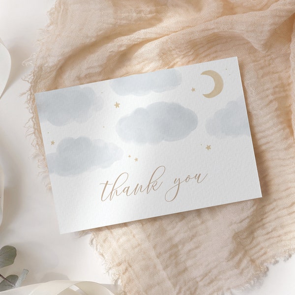 Editable Moon and Stars Baby Shower Thank You Card Template, Printable Folded Thank You Card, DIGITAL DOWNLOAD