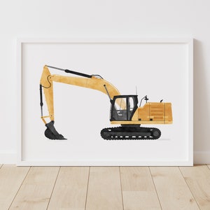 Yellow Excavator Print, Boys Room Decor, PRINTABLE Construction Vehicle Wall Art, Construction Birthday Party, DIGITAL DOWNLOAD