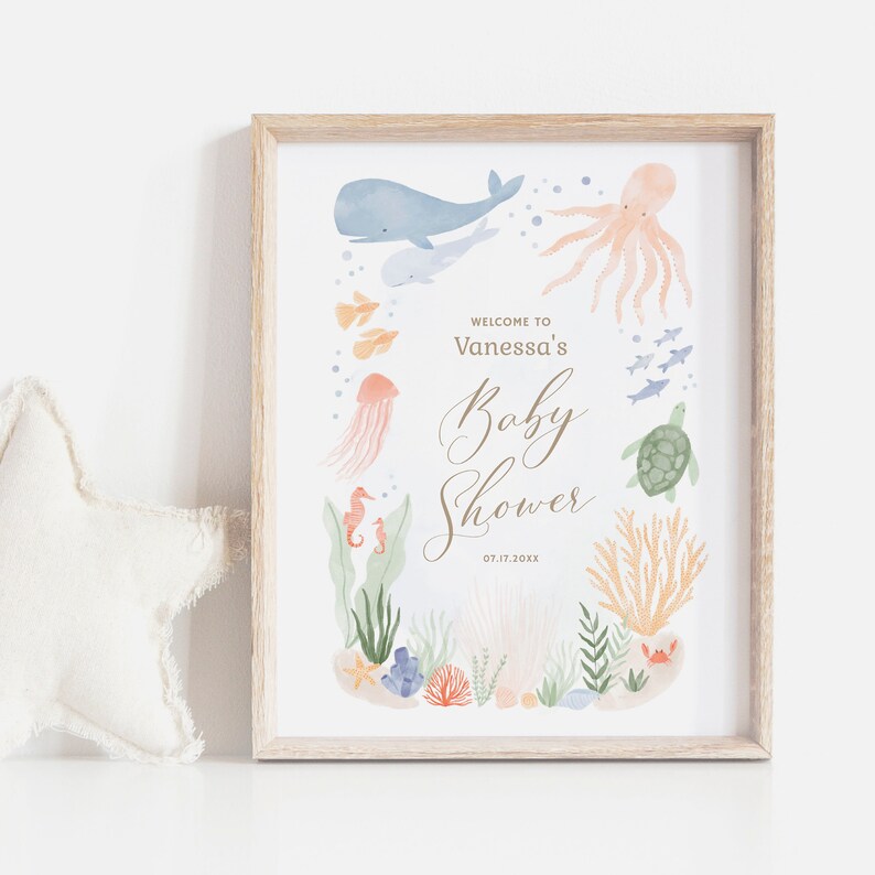 Editable Under the Sea Baby Shower Welcome Sign, Printable Ocean Animals Welcome Sign Template, DIGITAL DOWNLOAD image 2