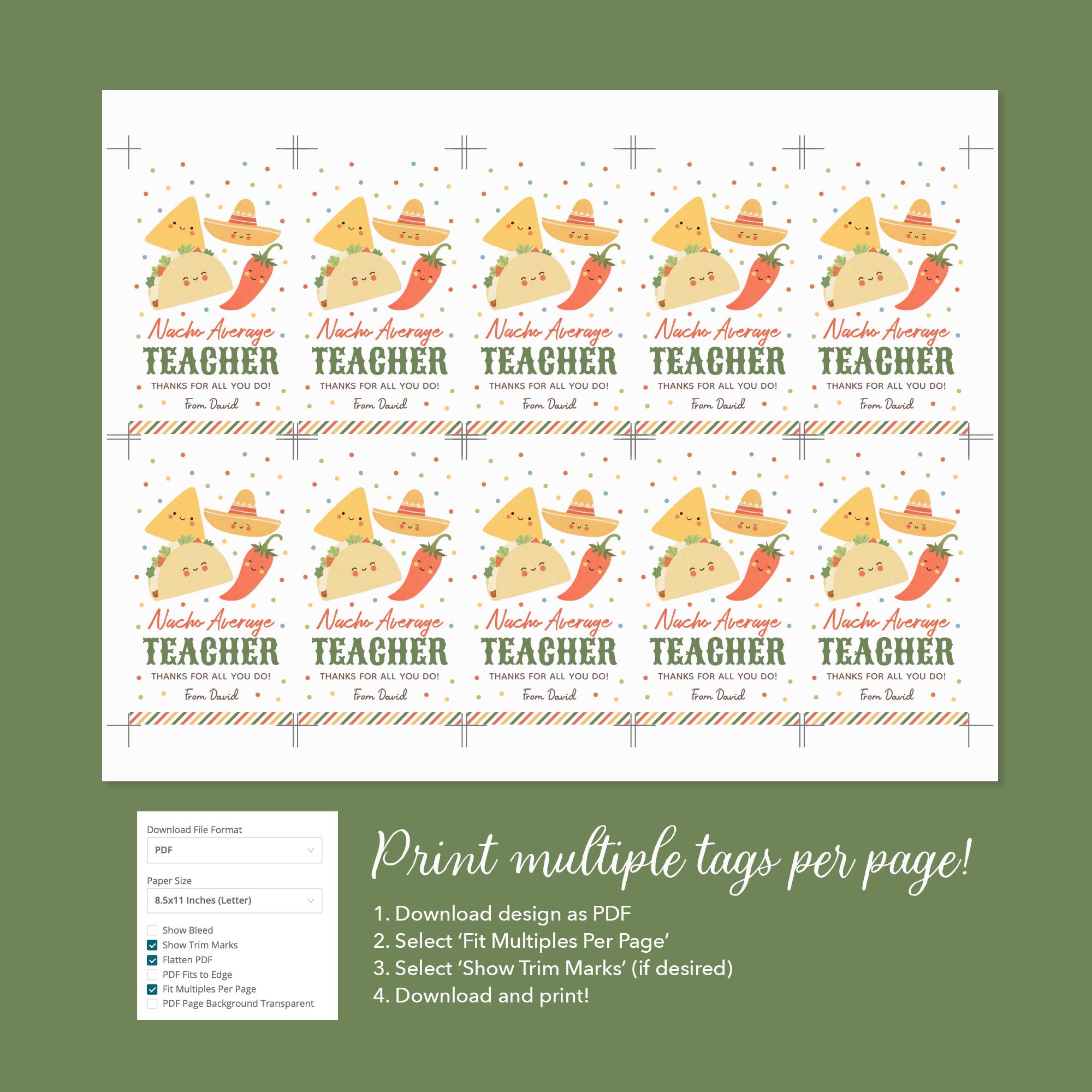 Nacho Average Teacher Appreciation Week Tag Template, Editable Mexican ...