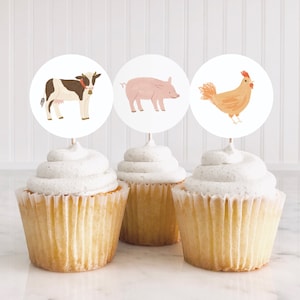 Farm Animals Birthday Party Cupcake Toppers, Printable Barnyard Birthday Party Decorations, Birthday Favor Tags, DIGITAL DOWNLOAD